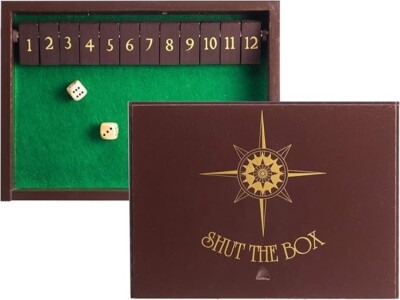 Shut The Box Wooden Board Dice Game with 12 Numbers and Lid AGES 3+ NEW !