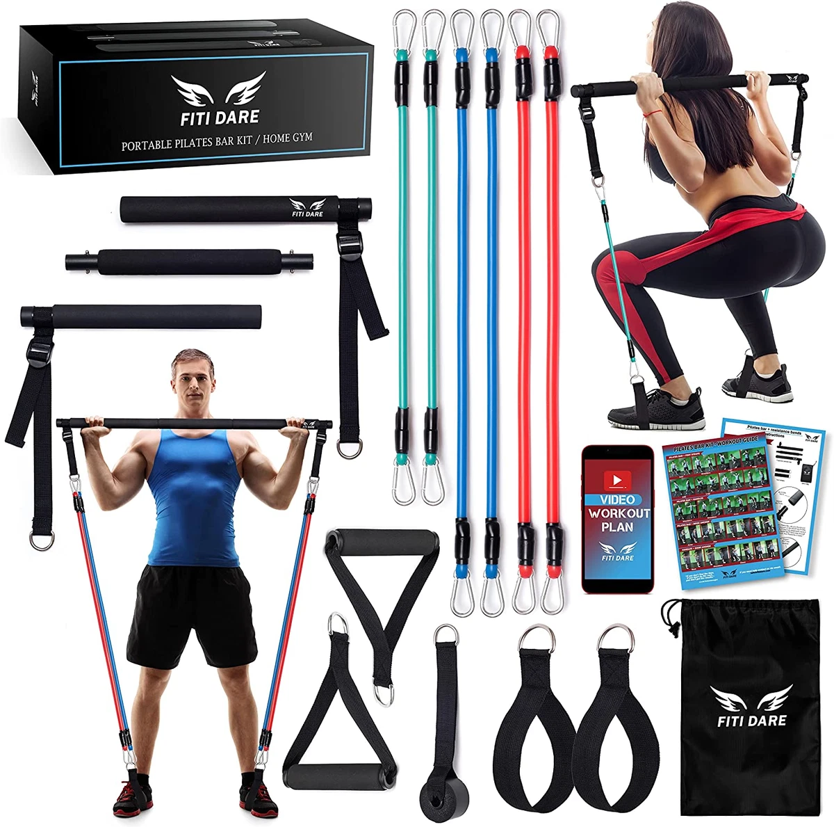 Portable Pilates Bar Kit with Adjustable Resistance Band (25,30