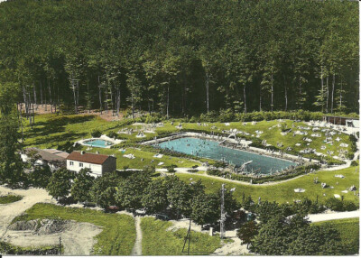 Postcard Lamspringe am Harz near Bockenem - swimming pool, outdoor pool in the forest - 1975 used