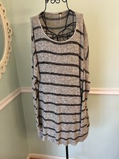 Free People Gray Black Striped Oversized Pullover Knit Slouchy Sweater 108 Sz M