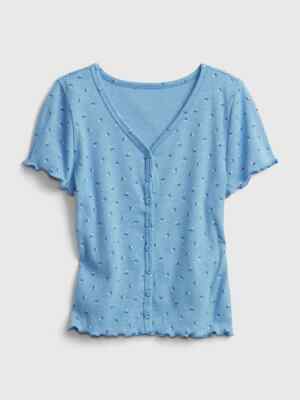 NWT Gap Kids Girls Shirt Ribbed Button floral flowers blue lettuce   u pick size