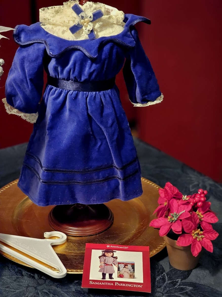 American Girl Samantha Blue Velvet Dress in Box Store exclusive Gift Box  EUC