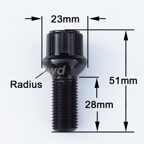 BLACK ALLOY WHEEL LOCKING BOLTS AUDI TT TTS R8 (M14x1.5) RADIUS LUG