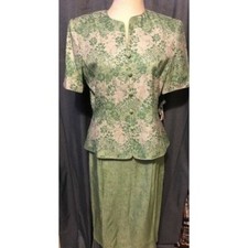 Adrianna Papell new 10 beaded light green silk skirt set top m