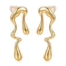Womens Gold Studs Earrings, 14K Gold Plated Personality Big Stud Earring,Stai...
