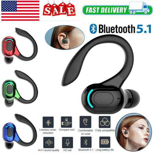 New Bluetooth 5.1 Headset Wireless Earbuds Earphones Stereo Headphones Ear Hook - Picture 1 of 18