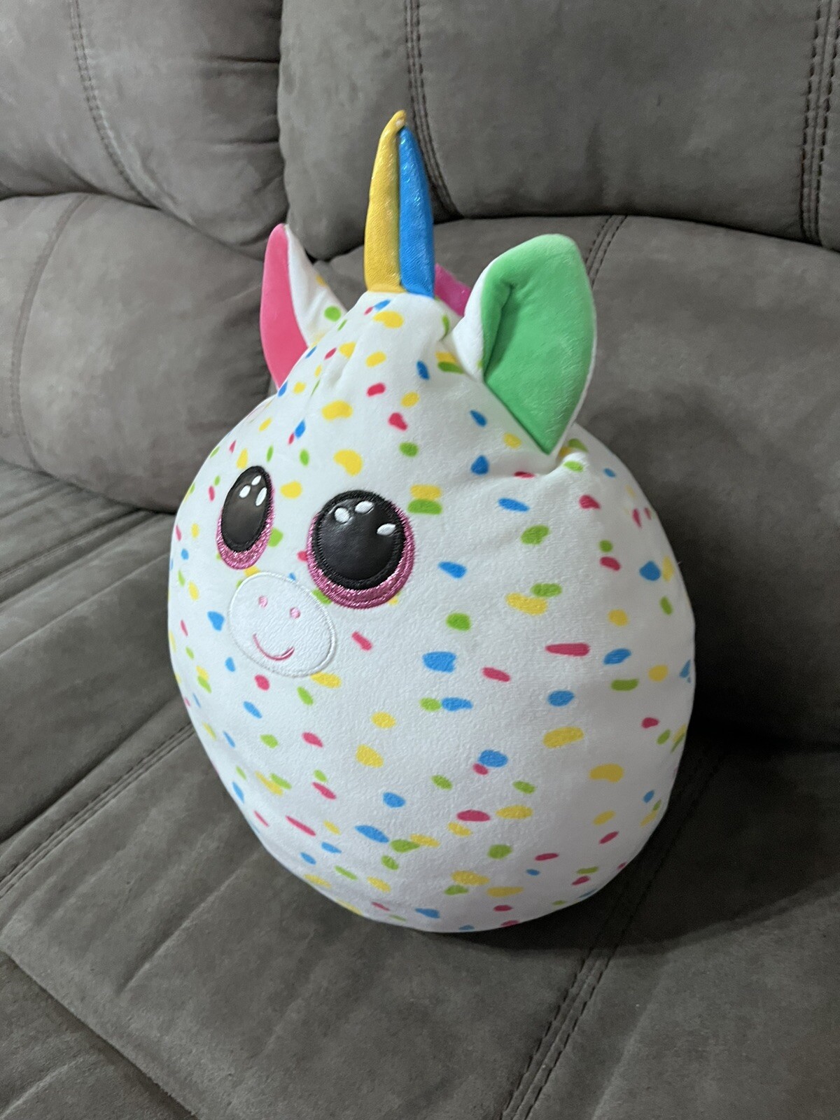 Ty Squish-A-Boo Harmonie White With Multicolor Spots 10" Plush Toy