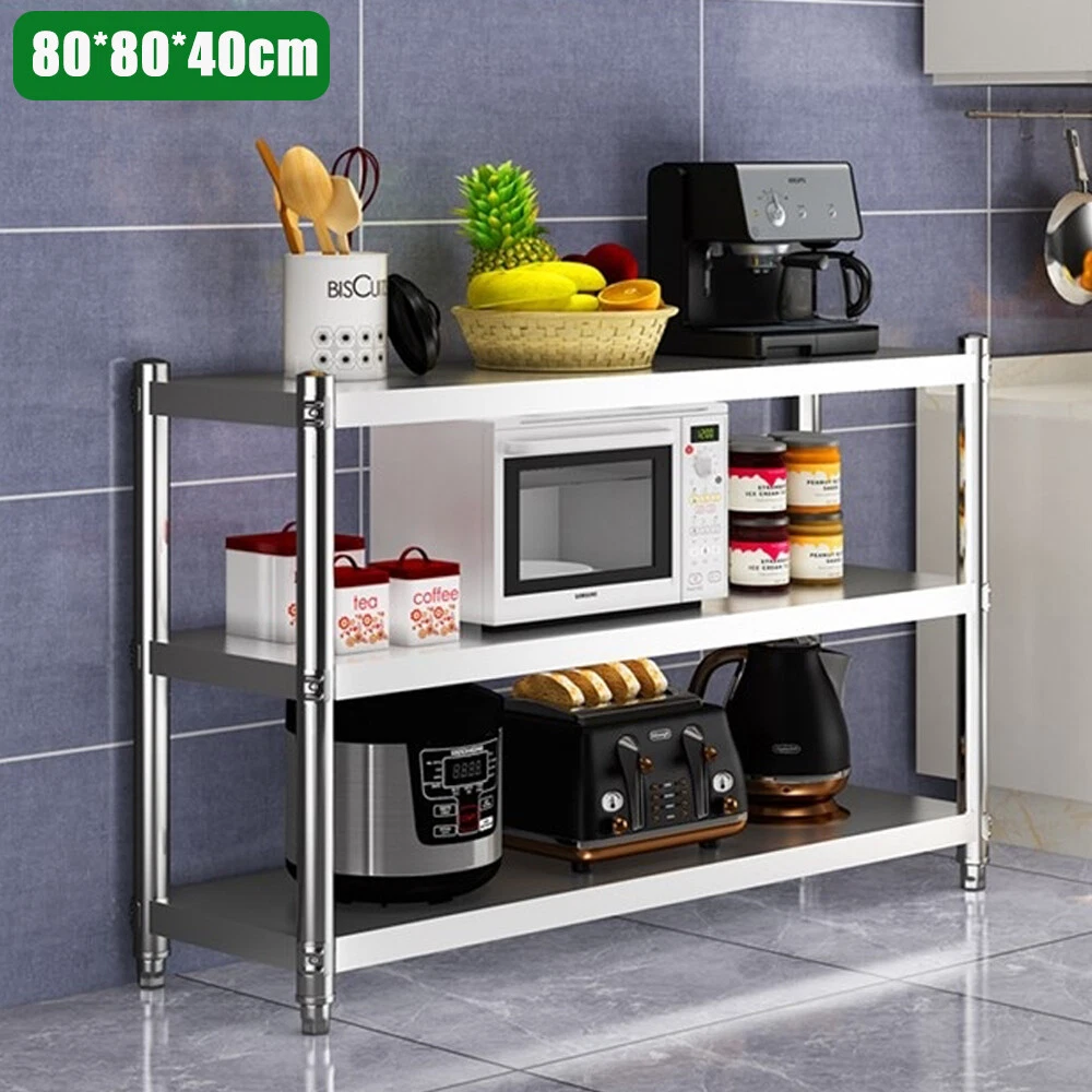 3 Layer Kitchen Storage Organizer Stand Stainless Shelves Unit Metal Shelf Rack