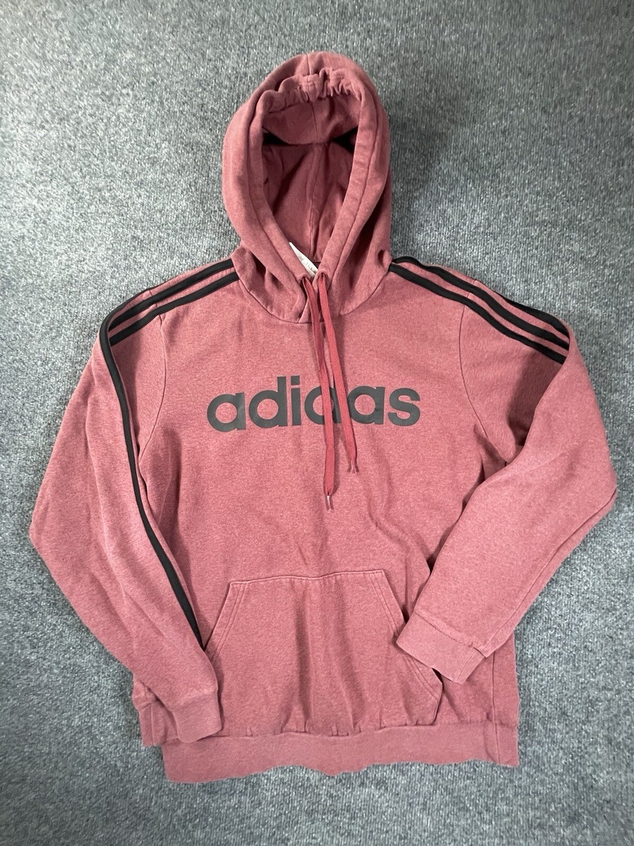Adidas Hoodie Mens Medium Burgandy Fleece Lined Essential Three