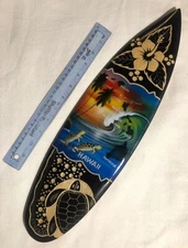 Mini Airbrushed Surfboard 20"L x 5.5"W x 10mm Turtles Hibiscus Sunset Hawaii New