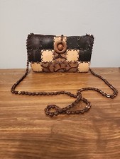 Vintage Coconut Shell Purse with Shoulder Straps Made with Different Colors...