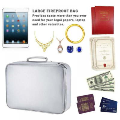Fireproof Document Bag Waterproof Safe Money Cash Box Secret File Protect Pouch