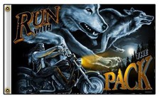 RUN WITH THE PACK 3 X 5 MOTORCYCLE DELUXE BIKER FLAG FL416 new wolves BIG DOG