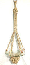 Vintage Hand-Crafted Macrame Hanging Glass Shelf Table Plastic Beads 50" T