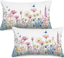 Spring Wildflower Lumbar Pillow Cover 12x20 Inch Set of 2