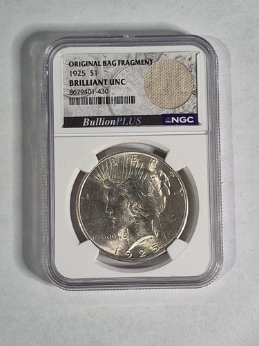 1925 Peace Silver Dollar $1 Graded NGC BRILLIANT UNC - Original Bag Fragment