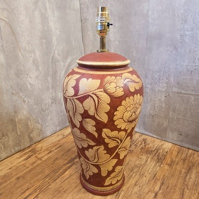 Vintage Aimbry Floral Keramik Tischlampe rot & gold 45 cm verziert Deko Lampe 