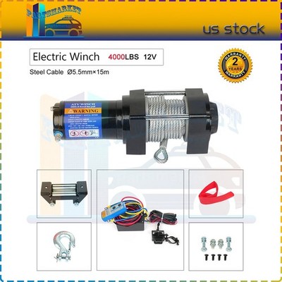 12V Electric Winch 4000LBS Recovery Tow Towing 4.8mm*15m Steel Cable ATV UTV