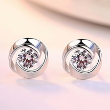 Crystal Stone Swirl 925 Sterling Silver Stud Earrings Women Girls Jewellery Gift