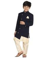 VASTRAMAY Boys Boys' Navy Blue And Cream Indowestern Set