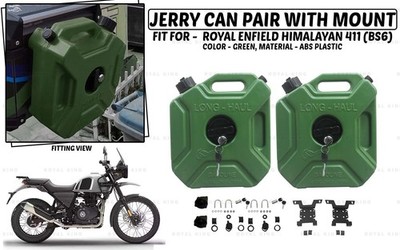 Green Jerry Can Pair ''With Mount Fit For Royal Enfield Himalayan 411 BS6''