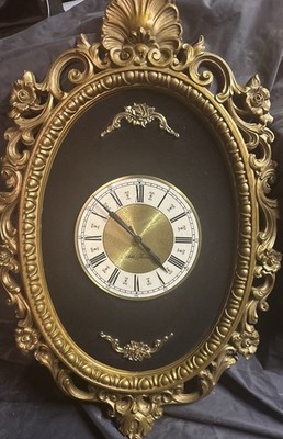Vtg Seth Thomas MCM Wall Clock Gold +Velvet +Rare