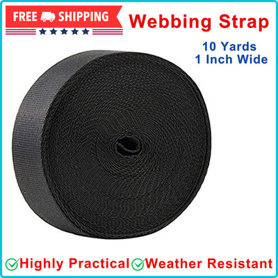 10 Yards 1 Inch Wide Black Nylon Heavy Duty Webbing Strap, Weather Resistant