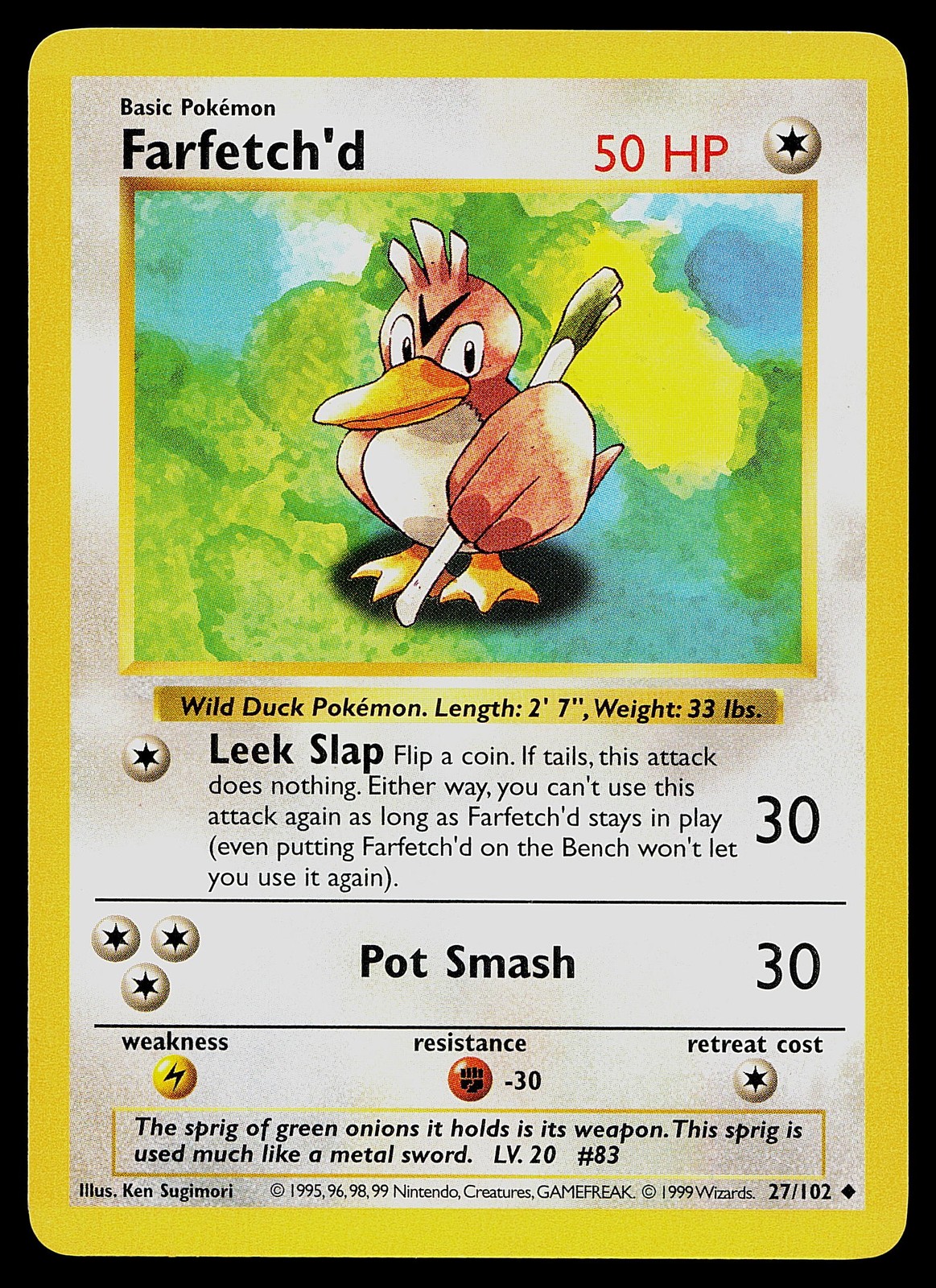 Pokemon Card - Farfetch'd Base Set (Shadowless) 27/102 Uncommon