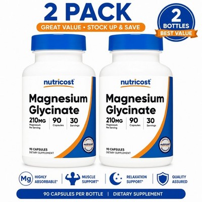 Nutricost Magnesium Glycinate 2 Pack 180 Capsules 210mg Supplement