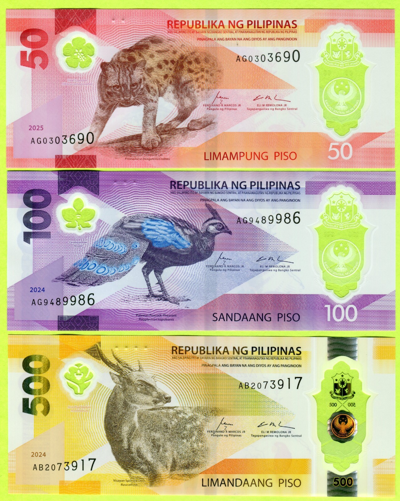 Philippines 50 100 500 Piso 2024/2025 Pnew UNC - Polymer