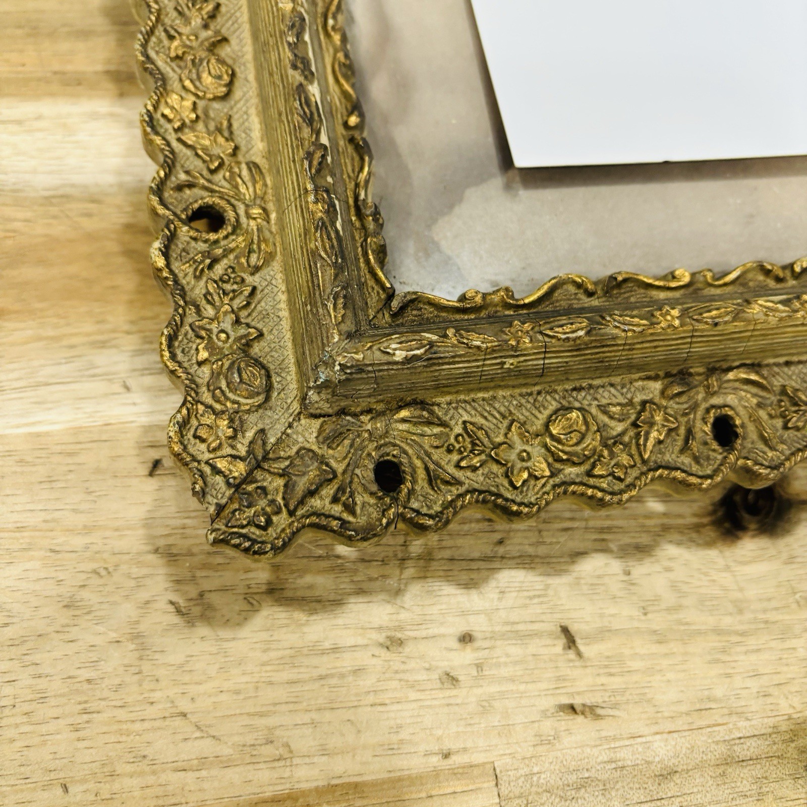 Antique Wooden Frame Gold Ornate Carved Wood Glass 15.5” x 11.5” Art Photograph