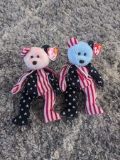 Spangle Ty Beanie Baby Pink  Blue Face Patriortic America Bear DOB July 14 1999