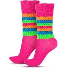 Geyoga Neon Slouch Socks,80s 90s Neon Women's Leg Rose Red, Orange, Green, Blue