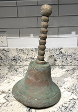 BRASS BELL Antique 10" Ship Nautical Brass w/Brass Handle Salvage 17" Tall 16 lb
