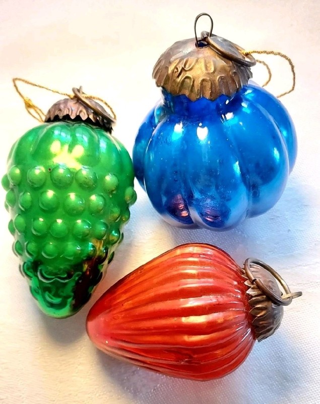 Vintage Set Of 3 Colorful Heavy Glass Christmas Ornaments Please Read 