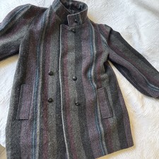 Vintage 70's Saril LTD. Overcoat Button Purple Striped Wool Made In USA Size M