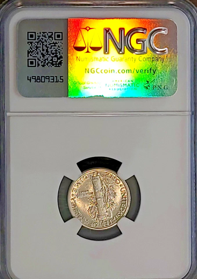 1917 MERCURY DIME NGC GRADED IN MINT STATE 62 w/Full Split Bands (MS62FB) - Image 3 of 3