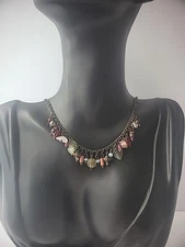 Vintage Necklace Beaded Leaves Charms Jewelry Costume Dainty