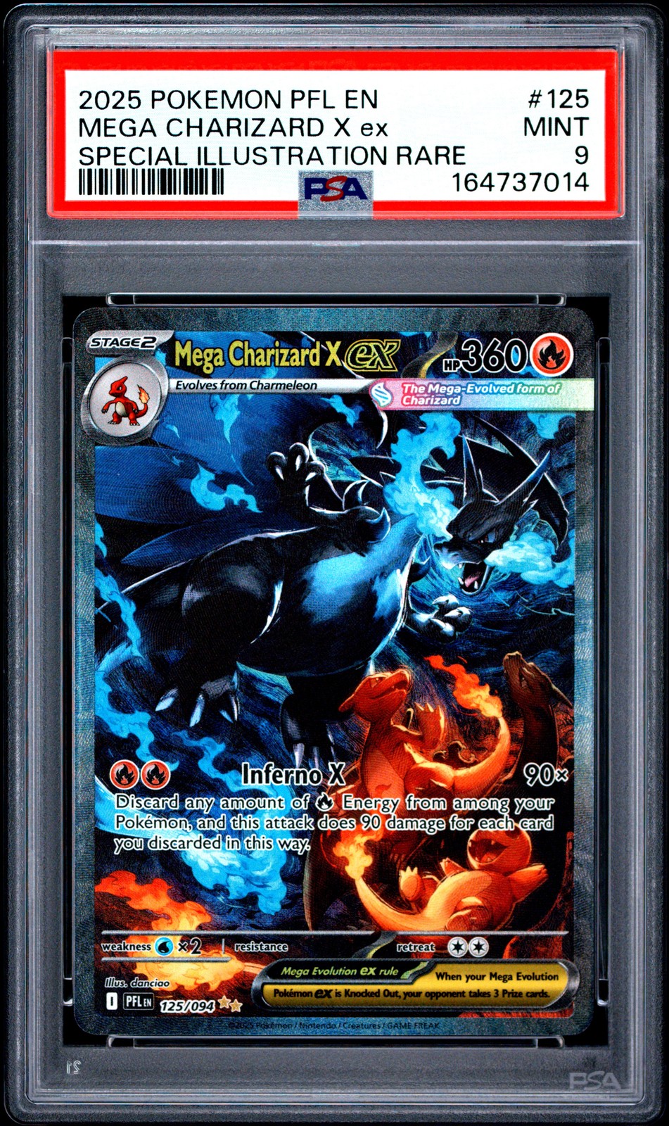 2025 POKEMON PFL SPECIAL ILLUSTRATION RARE #125 MEGA CHARIZARD X EX PSA 9