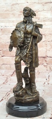 Signed Original B.wood American Indian Warrior Bronze Sculpture Marble Statue
