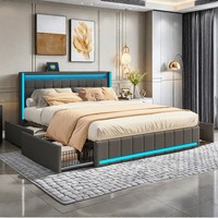 Polsterbett 140X200Cm Doppelbett :Mit Stauraum 4 Schubladen Mit:Led&Usb Kopfteil
