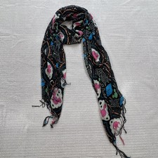 Disney Parks Rayon Mickey Mouse Icon Fringed Black Multicolor Artistic Scarf