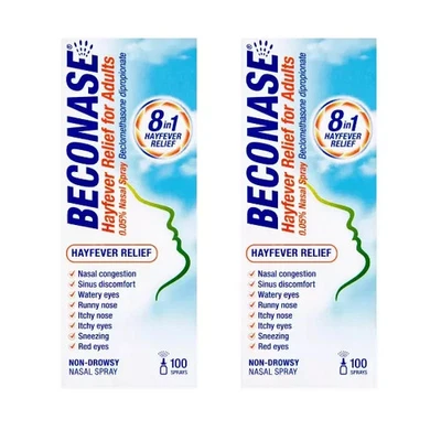 2x Beconase Hayfever Relief Nasal Spray - 8 in 1 for Hayfever Relief, Congestion