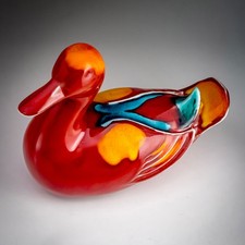 Poole Pottery Delphis Duck Red Studio Art Vase Figure 1970s England Vintage