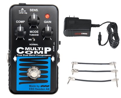 EBS New Blue Label MultiComp pedal + Gator 9V Power Combo & 3 Patch Cables