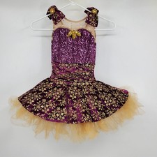 Creations by Cicci Purple Sequin and Gold Shimmery One Piece Dance Costume Mediu