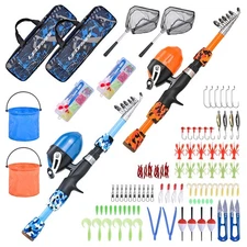 2 Set Kids Fishing Pole Set with Full Starter Kits Portable Telescopic Fishin...