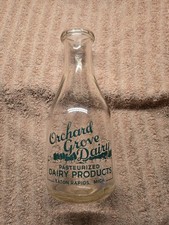 Vintage Orchard Grove Dairy Quart Milk Bottle Eaton Rapids, Michigan  NICE!!