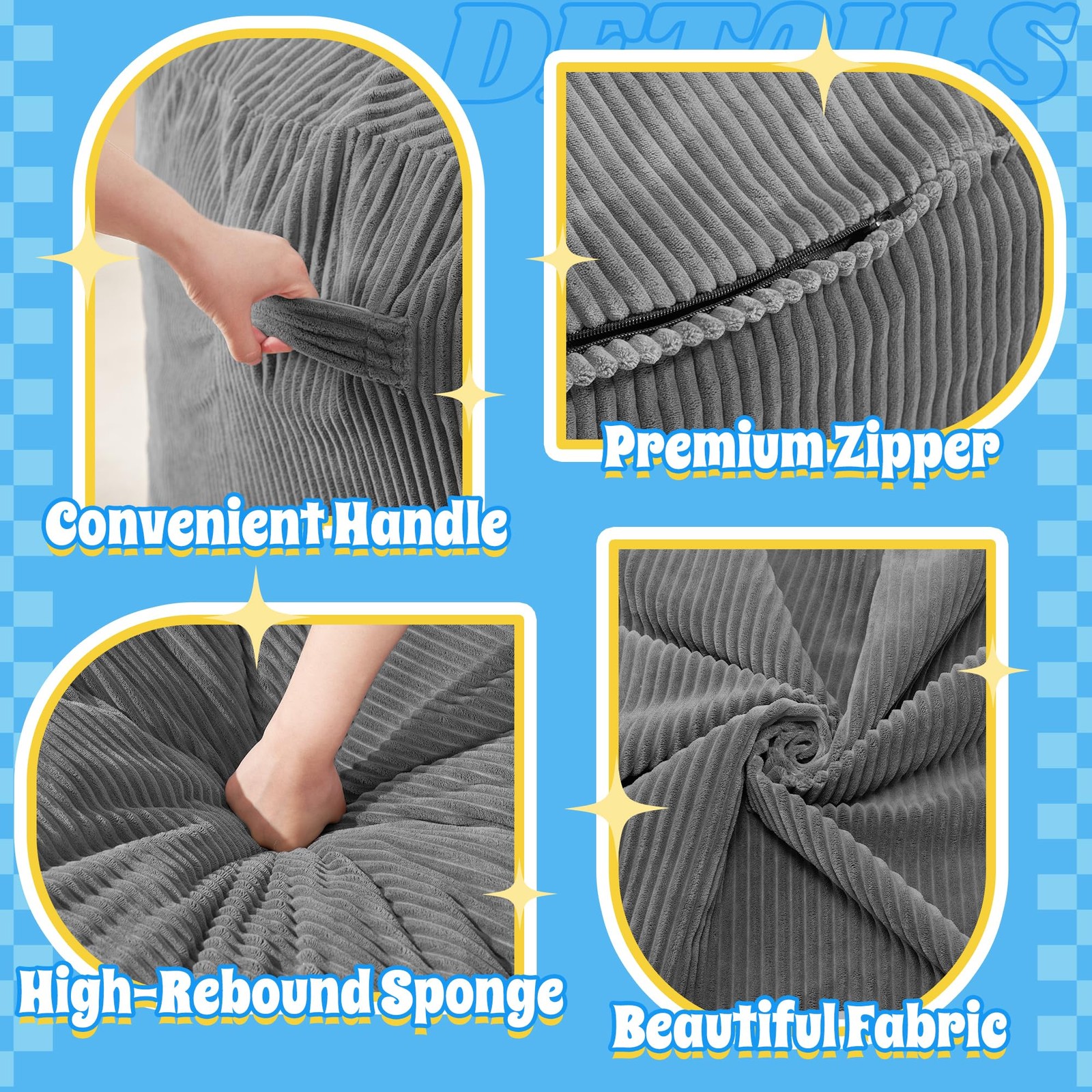 3FT Bean Bag Chair,Giant Bean Bag Chairs for Adults,Big Bean Bags with Memory...