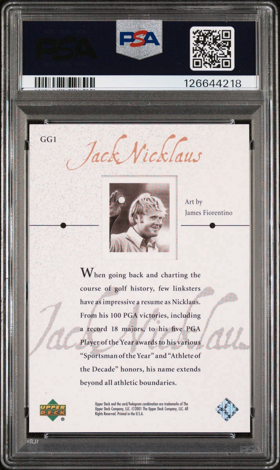 JACK NICKLAUS PSA 9 MINT 2001 UPPER DECK GOLF GALLERY #GG1 THE GOAT 🐐 view 2